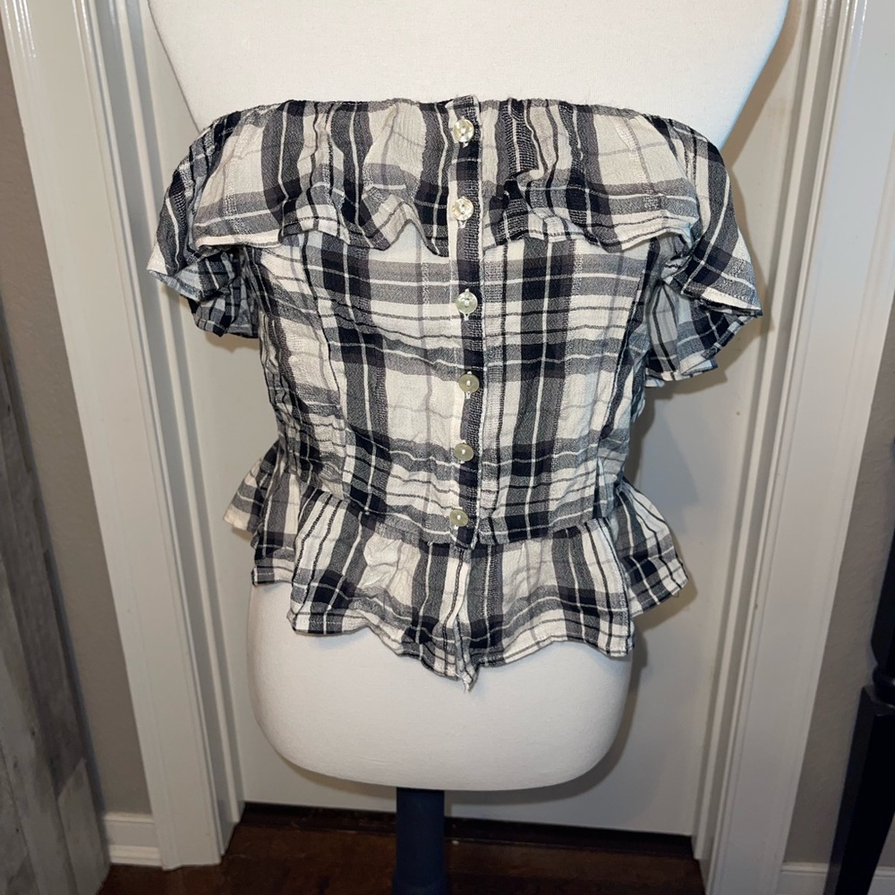 Black and cream plaid tube top brand new size M
